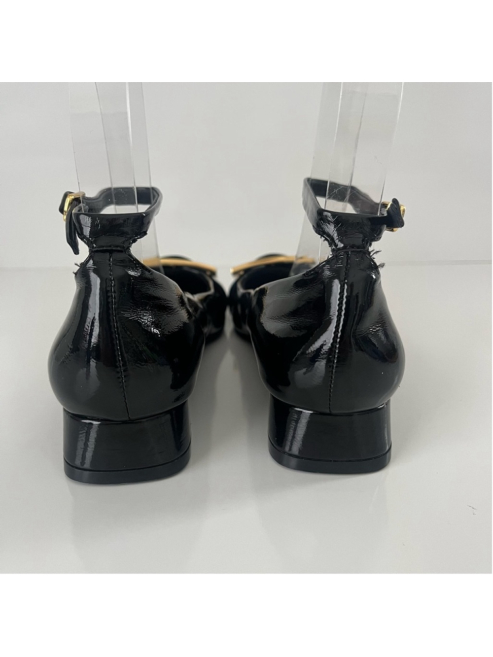 Jeffrey Campbell So Cute Ankle Strap Ballet Flat Square Toe Crinkle Patent Black - Picture 11 of 16